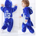 Suave bebé franela mameluco Animal Onesie traje de trajes de pijamas, ropa de dormir, lindo paño azul, bebé con capucha toalla